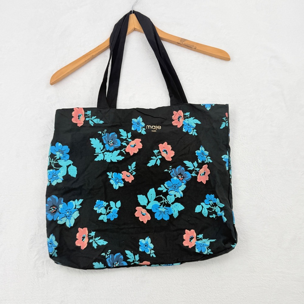 Maje Tote Bag Womens OS Black Excellent Floral Cotton Shopper Foldable Paris